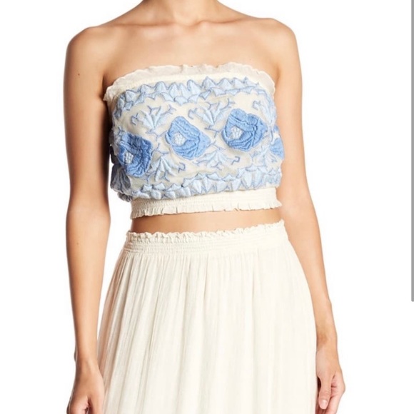 Free People Tops - Free People Rose Bud Top Strapless Tube Top Embroidered Crop Top Size Small
